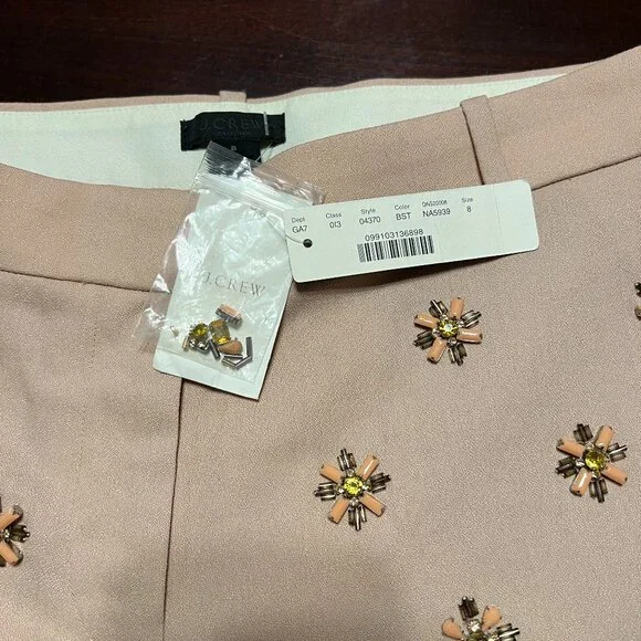 J CREW CAFE CAPRI BEADED EMBELLISHMENT SIZE 8 NWT COLOR BISCUIT - Picture 4 of 16